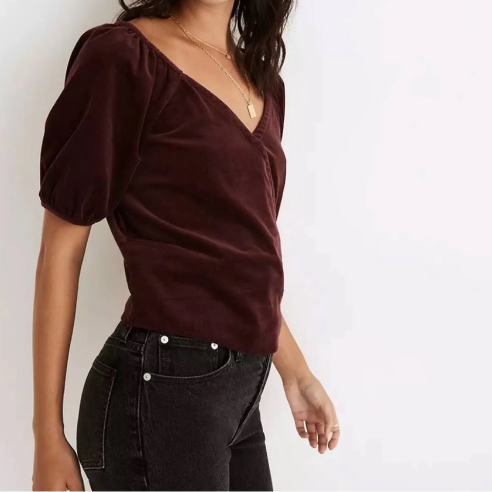 Madewell Burgundy Corduroy Puff Sleeve Top Casual Cotton Preppy Soft Size S